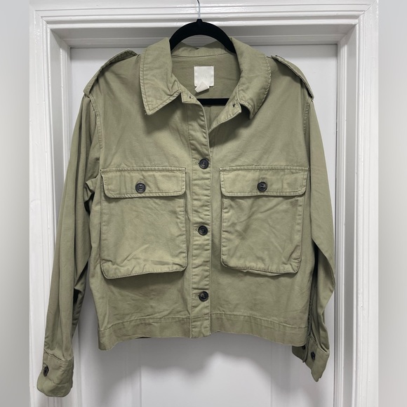H&M Jackets & Coats Hm Green Overshirt Utility Jacket Size S Poshmark